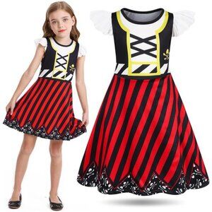 Girls Pirate Dress Buccaneer Costume Kids Birthday Party Dress Halloween
